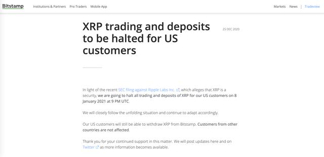 Bitstamp将于下月暂停美国客户瑞波币交易和存款 Bitstamp将于下月暂停美国客户瑞波币交易和存款