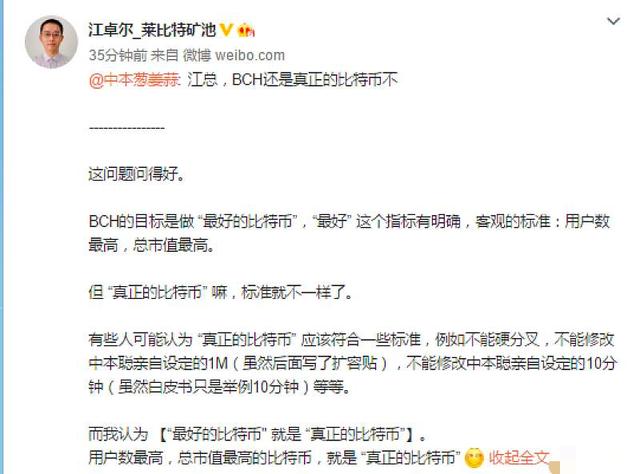 江卓尔：BCH的目的是做 “最好的比特币”